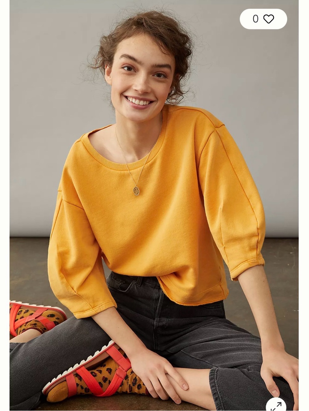 Anthropologie mustard Yellow Knit Crewneck Sweatshirt Ruffle Puff
3/4SzM NWOT